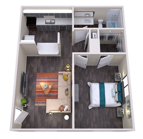 Floor plan for 1 bed, 1 bath, 522 sqft